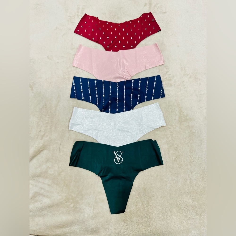 VICTORIA'S SECRET 5-Pack shine No-Show Thong Panties Size M Multi Color